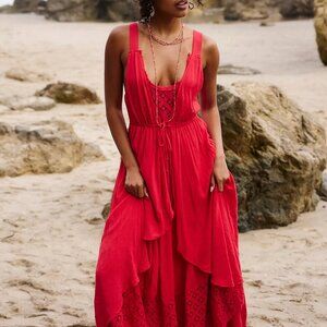 Free People - Lost in Sunset Maxi Dress - L - Red - Like New!